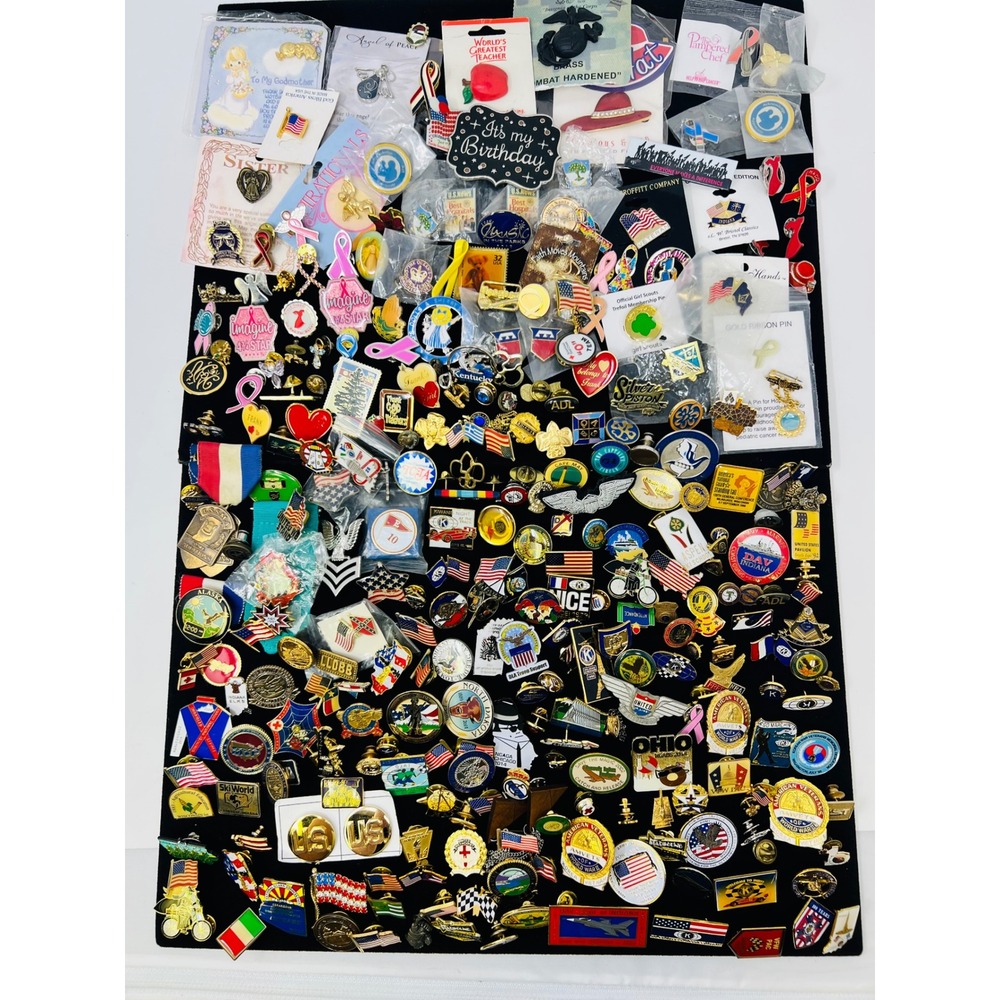 Huge Lot Vintage Enamel Lapel Pins Military Awareness Girl Scouts Religious 100+